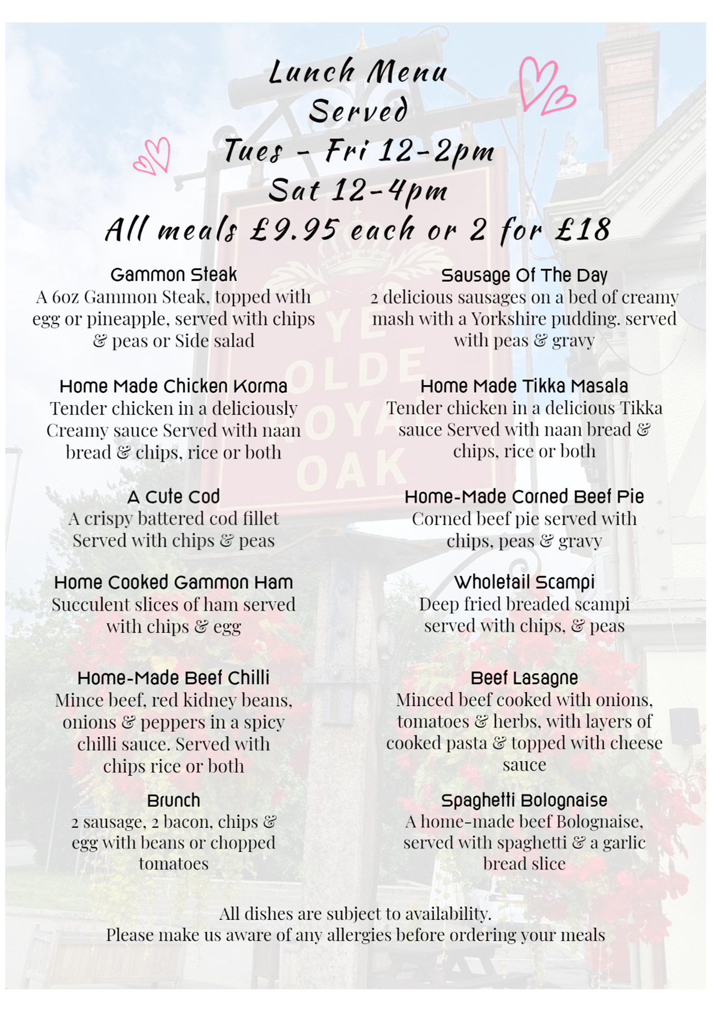 Ye Olde Royal Oak menu, page 8 of 10